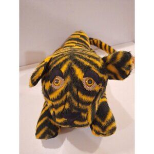 Handmade Tiger Plush 17" Laying Orange Black 60s 70s Vintage Stuffed Animal
